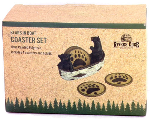 Rivers Edge Bear Boat Theme 4-Piece Coaster Set