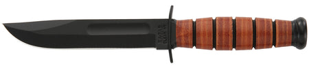Ka-Bar 1250 Short USMC 5.25" Plain Black 1095 Cro-Van Fixed Blade, Brown Stacked Leather Handle, Sheath Included