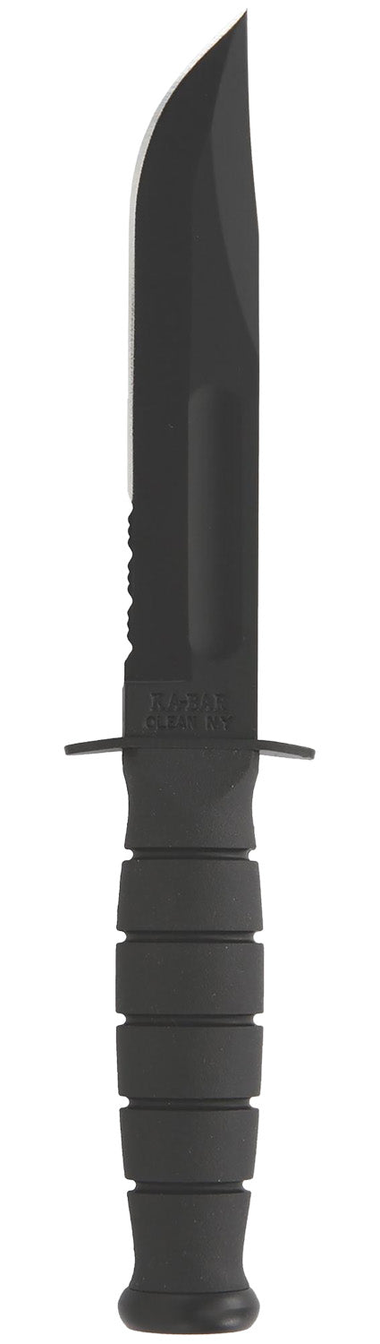 Ka-Bar 1257 Short Fighting Utility 5.25" Part Serrated Black 1095 Fixed Blade, Kraton G Handle w/ Sheath