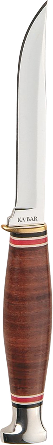 Ka-Bar 1226 Little Finn 3.63" Plain Polished 5Cr15MoV Fixed Blade, Brown Leather Handle, Sheath Included