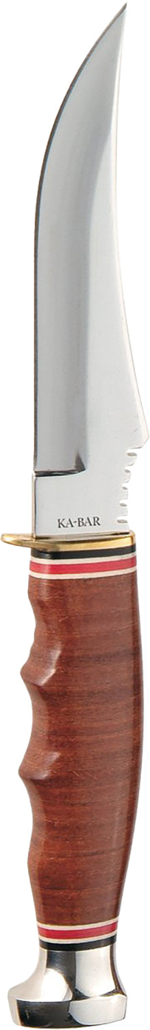 Ka-Bar 1233 Skinner Knife 4.38" Plain Polished 5Cr15MoV Blade, Brown Leather Handle, Includes Leather Sheath