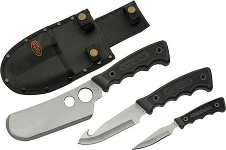 Rite Edge Three-Piece Skinning Knife Set with Black Rubber Handles and Sheath