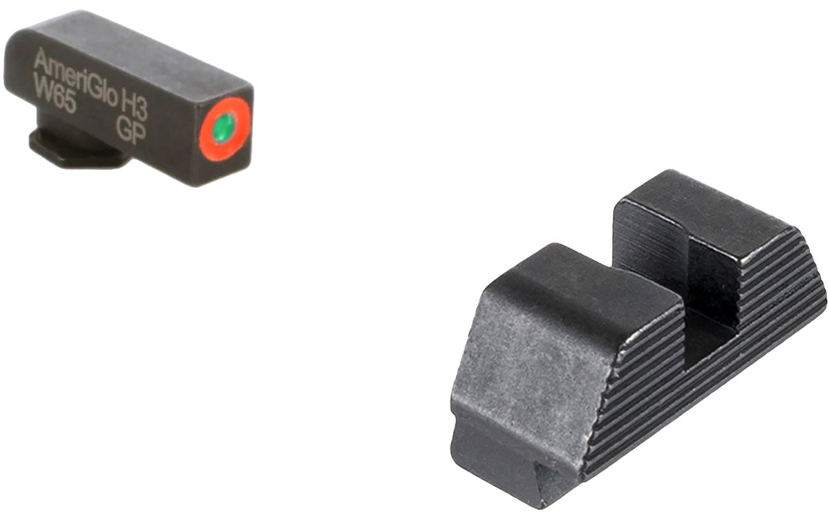 AmeriGlo GL433 Green Tritium Orange Outline Protector Sight Set for Glock – Black Serrated Rear