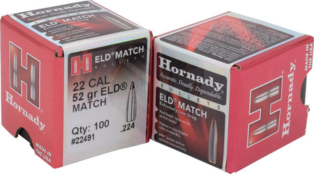 Hornady ELD Match 22 Cal .224 52gr Match Reloading Bullets 100 Count