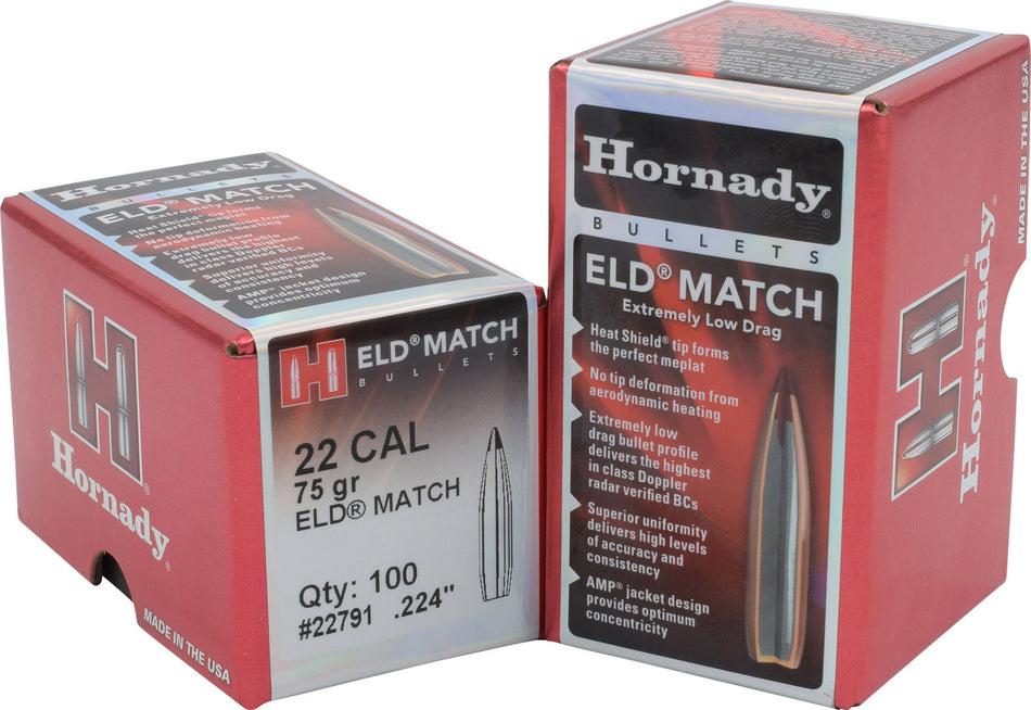 Hornady ELD Match 22 Cal .224 75gr Match Reloading Bullets 100 Count