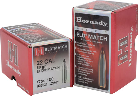 Hornady ELD Match 22 Cal .224 80gr Match Reloading Bullets 100 Count