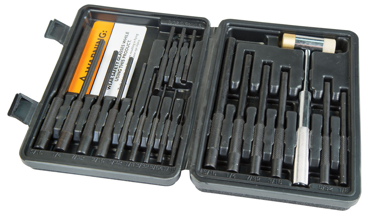 Wheeler Master Roll Pin Punch Kit with Dual-Head Hammer, 19 Pc