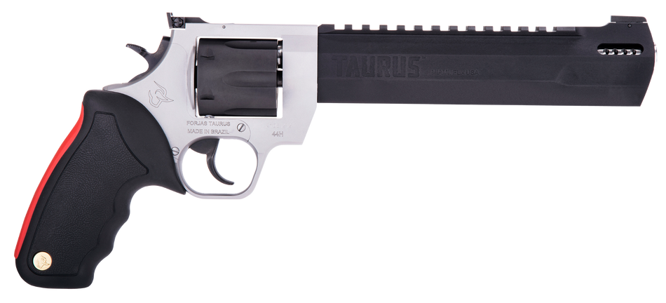 Taurus 2-440085RH Raging Hunter 44 Rem Mag 6rd 8.37" Black Stainless Steel Barrel Matte Black Oxide Cylinder Matte Stainless Steel Frame Black Rubber with Integrated Red Cushion Insert Grip