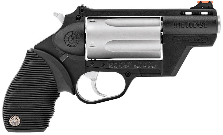 Taurus 2441029TCPLY Judge Public Defender 45 Colt (LC) Caliber or 2.50" 410 Gauge 5 Shot 2.50" Black Finish Barrel, Matte Stainless Finish Cylinder, Black Finish Polymer Frame & Black Ribber Grip