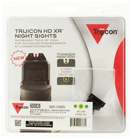Trijicon 600835 Glock 17/17L/19/22 Night Sight Set HD XR Green Tritium Yellow Outline Front