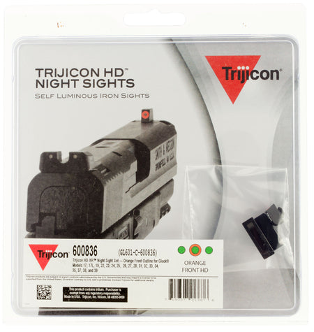 Trijicon 600836 Glock 17/17L/19/22 Night Sight Set HD XR Green Tritium Orange Outline Front