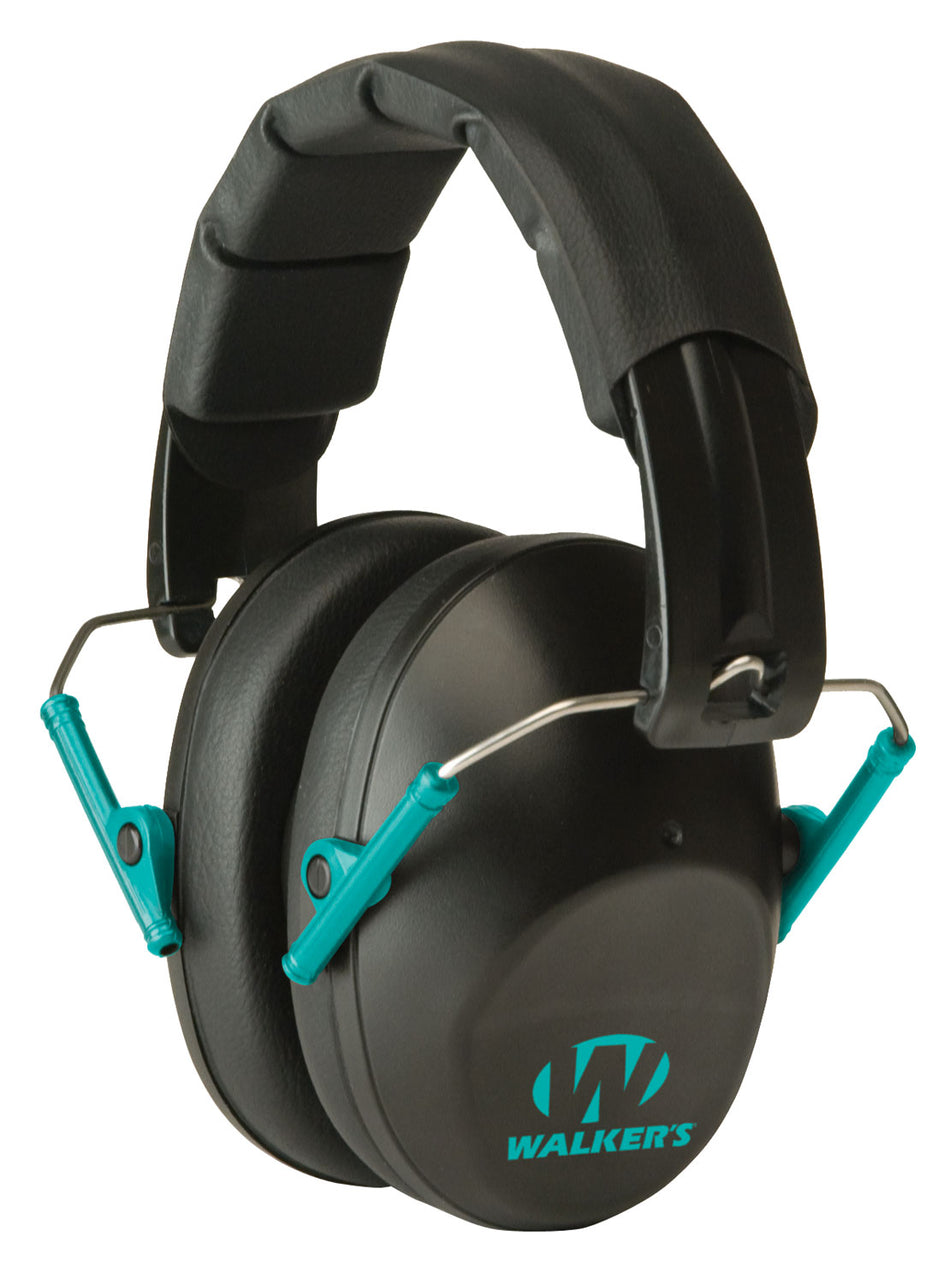 Walker's Pro Low Profile Passive Shooting Muff 22 dB Black Teal Accent Polymer
