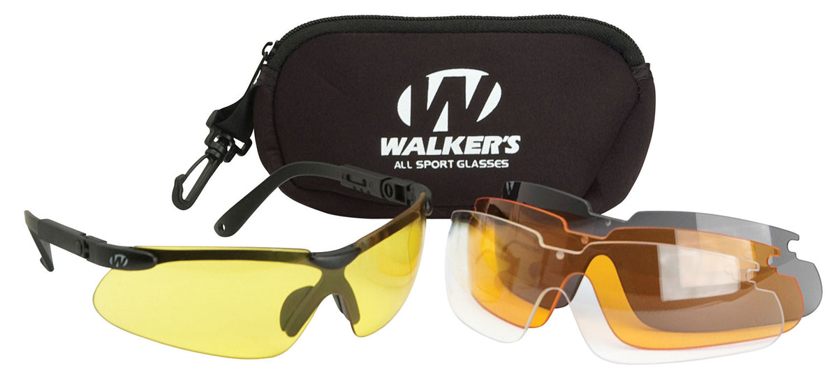 Walker's Adjustable Sport Glasses Combo, Polycarbonate Black Frame with 4-Lens Set