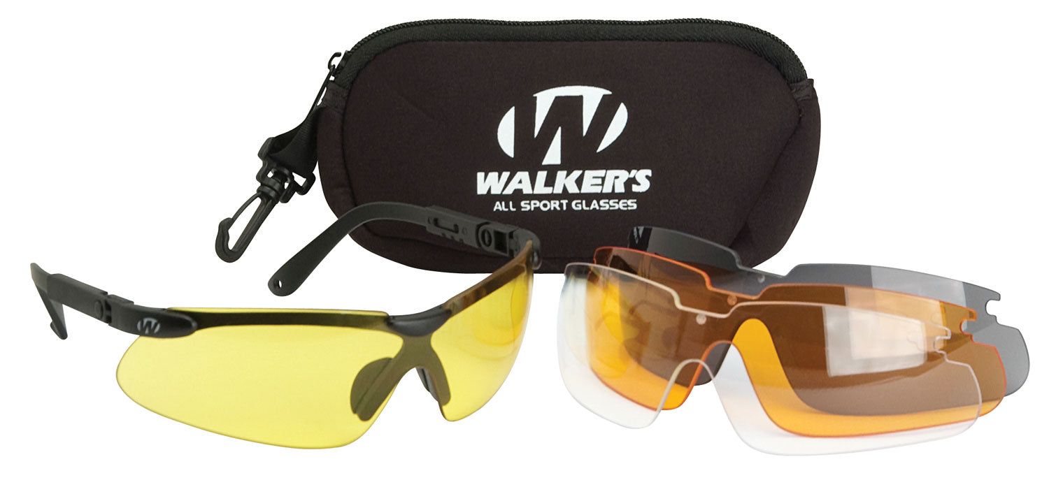 Walker's Adjustable Sport Glasses Combo, Polycarbonate Black Frame with 4-Lens Set