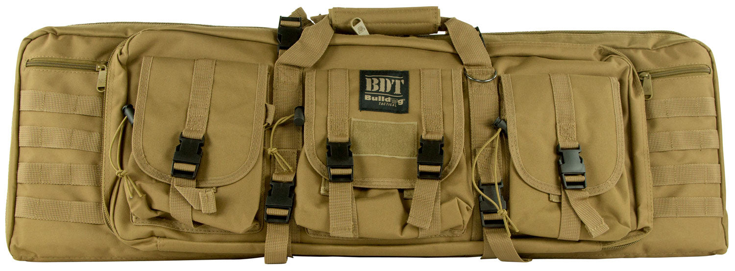 Bulldog BDT6037T BDT Double Tactical Rifle Case 37" Tan Nylon with High-Vis Pockets and Lockable Zippers