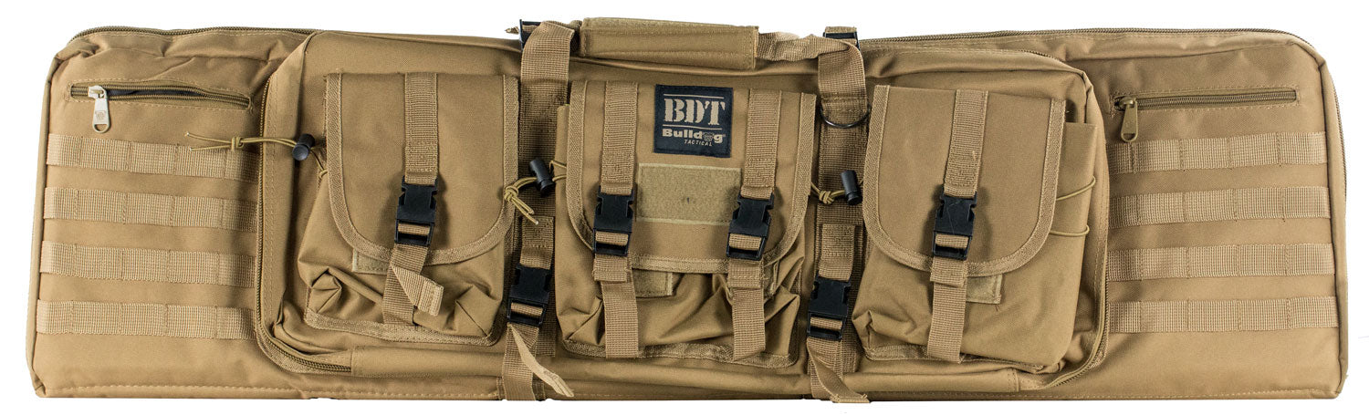 Bulldog BDT6043T BDT Double Tactical Rifle Case 43" Tan Nylon with High-Vis Pockets and Lockable Zippers