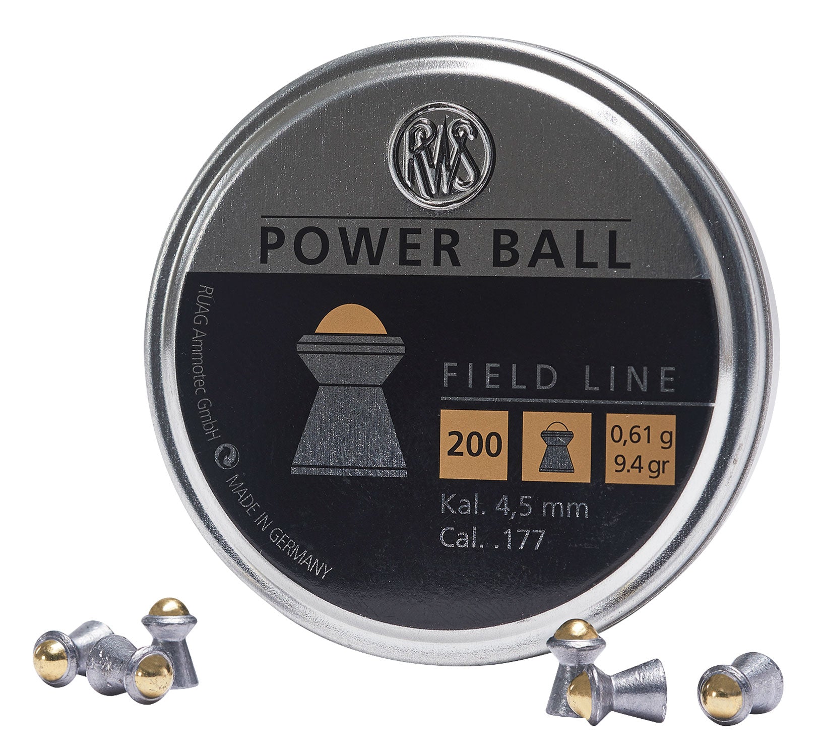 RWS Power Ball Field Line .177 Steel-Lead Domed Air Pellets 200/Tin