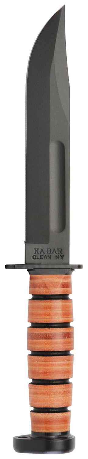 Ka-Bar 1317 Dog's Head 7" Fixed Blade Knife, 1095 Cro-Van Steel, Brown Leather Handle, Includes Sheath