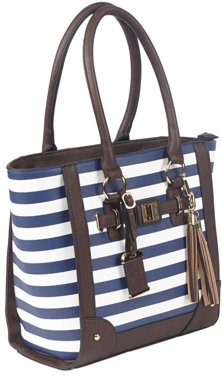 Bulldog BDP050 Right Hand Tote Purse Holster Navy Stripe Leather Small Pistols & Revolvers