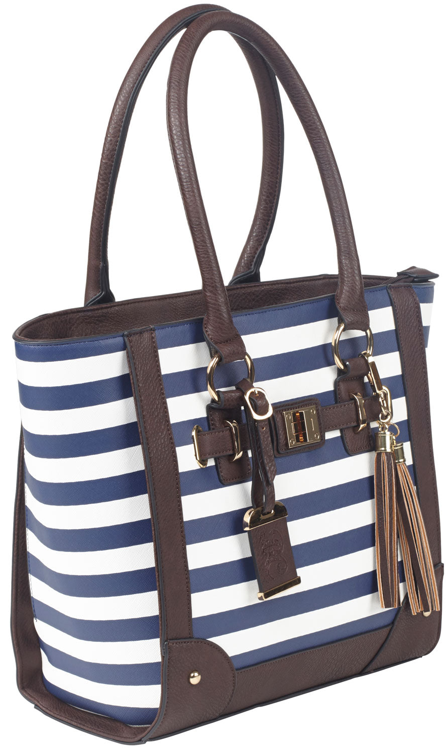 Bulldog BDP050 Right Hand Tote Purse Holster Navy Stripe Leather Small Pistols & Revolvers