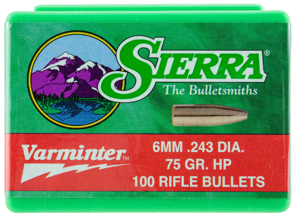 Sierra 1510 Varminter 6mm 75gr Hollow Point Reloading Bullets 100/Box