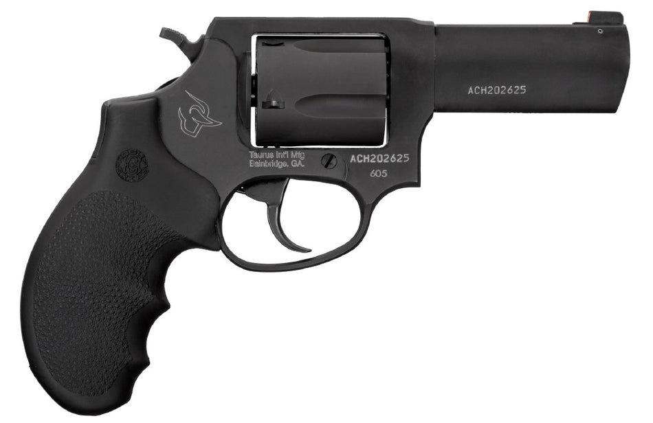 Taurus 260531NS 605 SA/DA 38 Speical +P or 357 Mag 5 Shot 3" Barrel, Overall Matte Black Finish Stainless Steel, Finger Grooved Black Hogue Rubber Grip, Night Front Sight