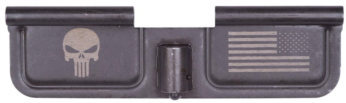 Spikes SED7005 AR-15 Mil-Spec Ejection Port Door - Punisher Flag Laser Engraved Black Phosphate Steel