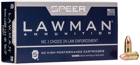 Speer Lawman Training Clean-Fire 9mm Luger / Parabellum 124 grain Total Metal Jacket Round Nose ammunition