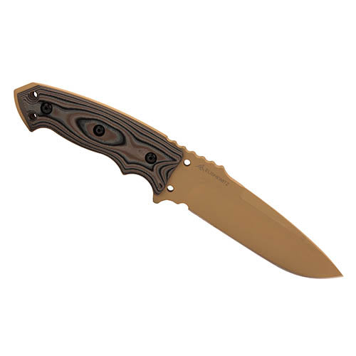 Hogue EX-F01 5.5" Fixed Blade Tan Knife with FDE Scales and Tan Sheath