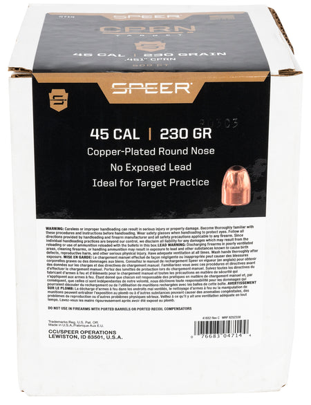 Speer 4714 Plinker 45 Cal 230gr Round Nose Handgun Bullets 500 Per Box