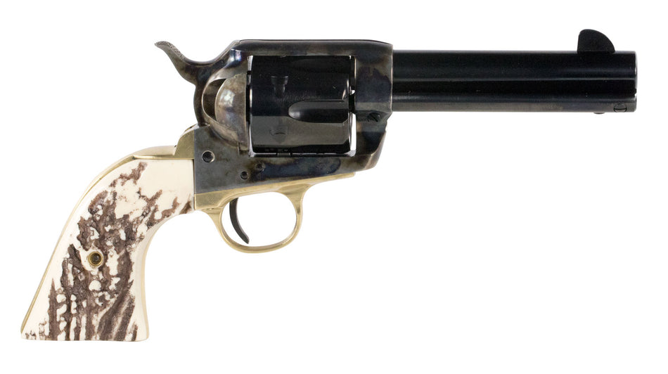 Taylors & Company 200064 1873 Cattle Brand Pietta 45 Colt (Long Colt) 6 Shot 4.75" Blued Round Barrel & Cylinder, Color Case Hardened Steel Frame, Imitation Stag Navy Grip, Exposed Hammer