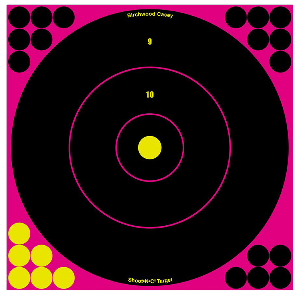 Birchwood Casey Shoot-N-C 34027 Self-Adhesive Reactive Target Black/Pink 12" Bullseye 5-Pack