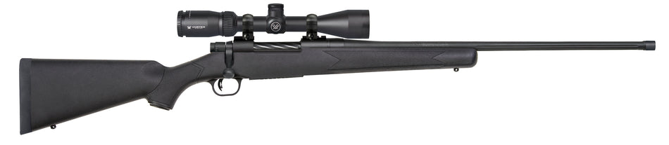 Mossberg 28249 Patriot w/Optic 7mm PRC 3+1 24" Matte Blued Threaded Barrel, Matte Blued Drilled & Tapped Receiver, Fixed Black Synthetic Stock, Vortex Crossfire II 3-9x40mm