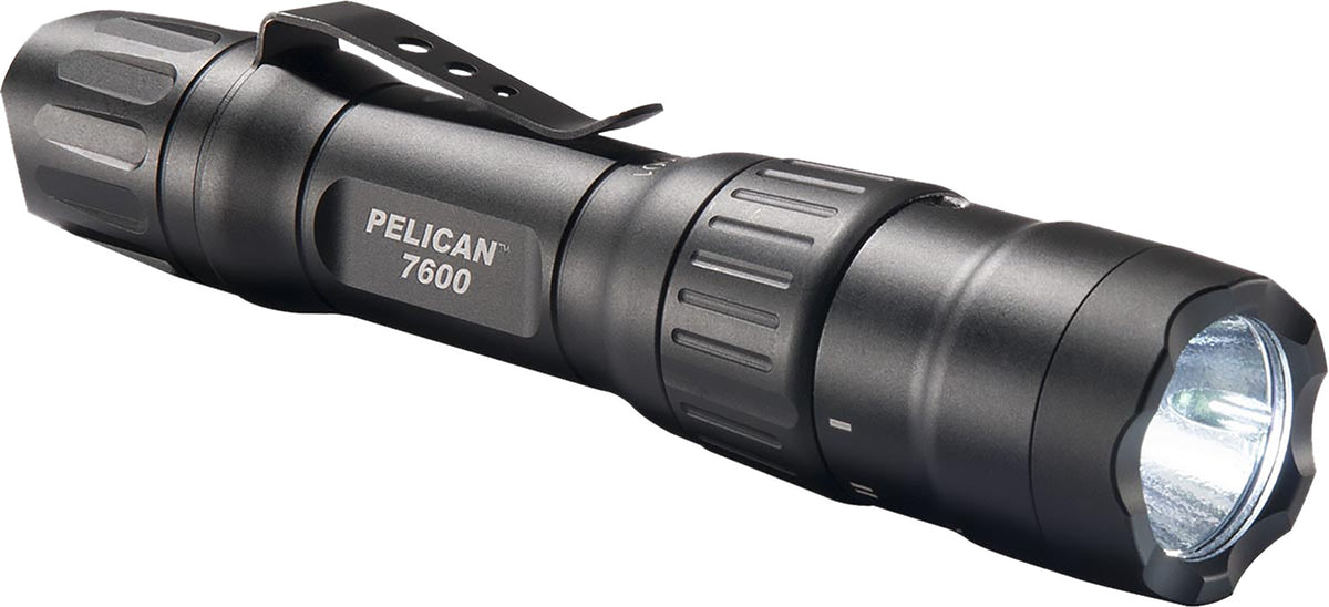Pelican 7600 Black Anodized Compact Tactical Flashlight 944 Lumens White/Red/Green LED IPX8