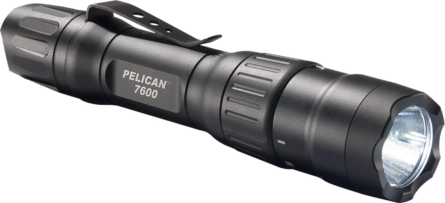 Pelican 7600 Black Anodized Compact Tactical Flashlight 944 Lumens White/Red/Green LED IPX8