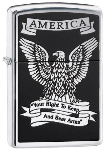 Zippo Windproof Lighter with Eagle Right to Bear Arms Artwork