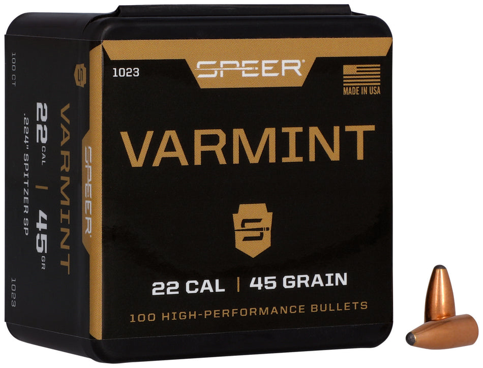 Speer 1023 Varmint 22 Cal 45gr Jacketed Soft Point Bullets 100 Per Box