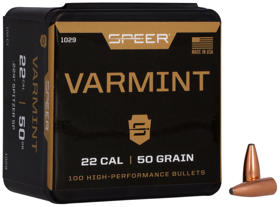 Speer 1029 Varmint 22 Cal 50gr Jacketed Soft Point Bullets 100 Per Box