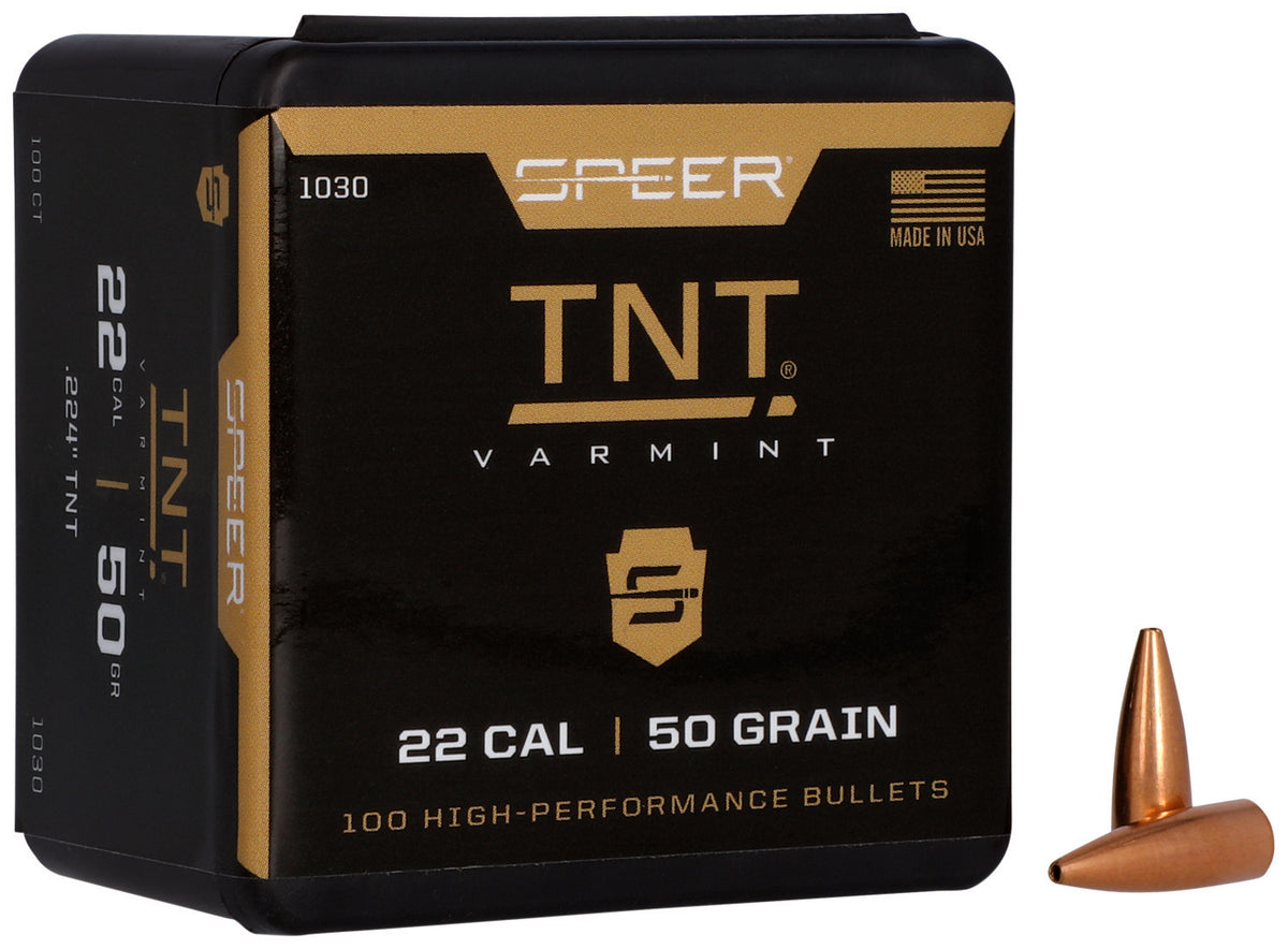 Speer 1030 TNT 22 Cal 50gr Jacketed Hollow Point Varmint Bullets 100 Per Box