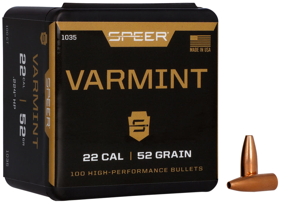 Speer 1035 Varmint 22 Cal 52gr Hollow Point Bullets 100 Per Box
