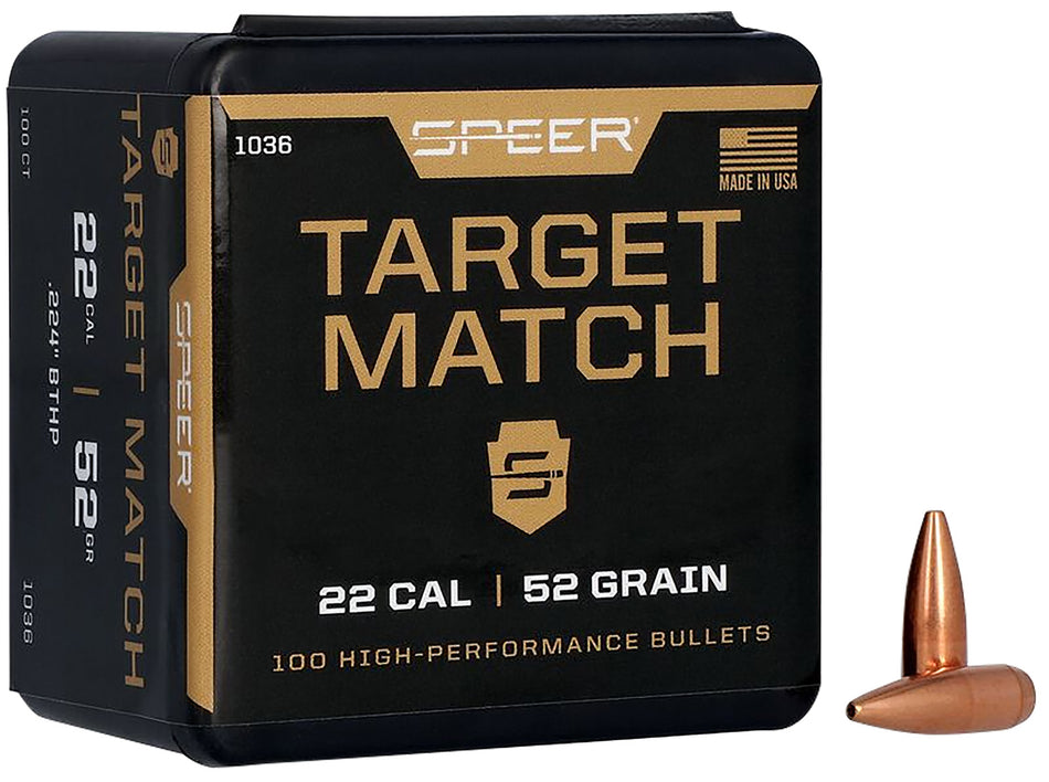 Speer 1036 Target Match .224 52gr Hollow Point Boat Tail Rifle Bullets