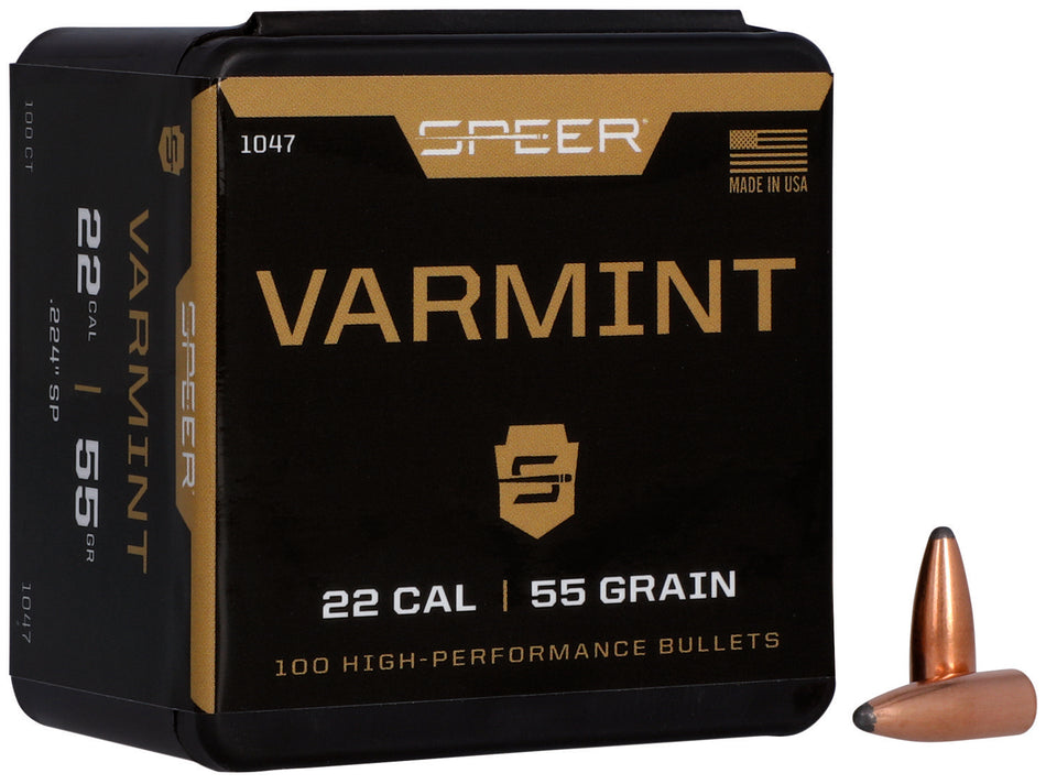 Speer 1047 Varmint 22 Cal 55gr Jacketed Soft Point Bullets 100 Per Box