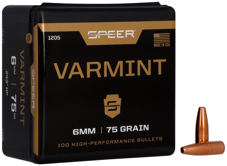 Speer 1205 Varmint 6mm 75gr Jacketed Hollow Point Bullets 100/Box