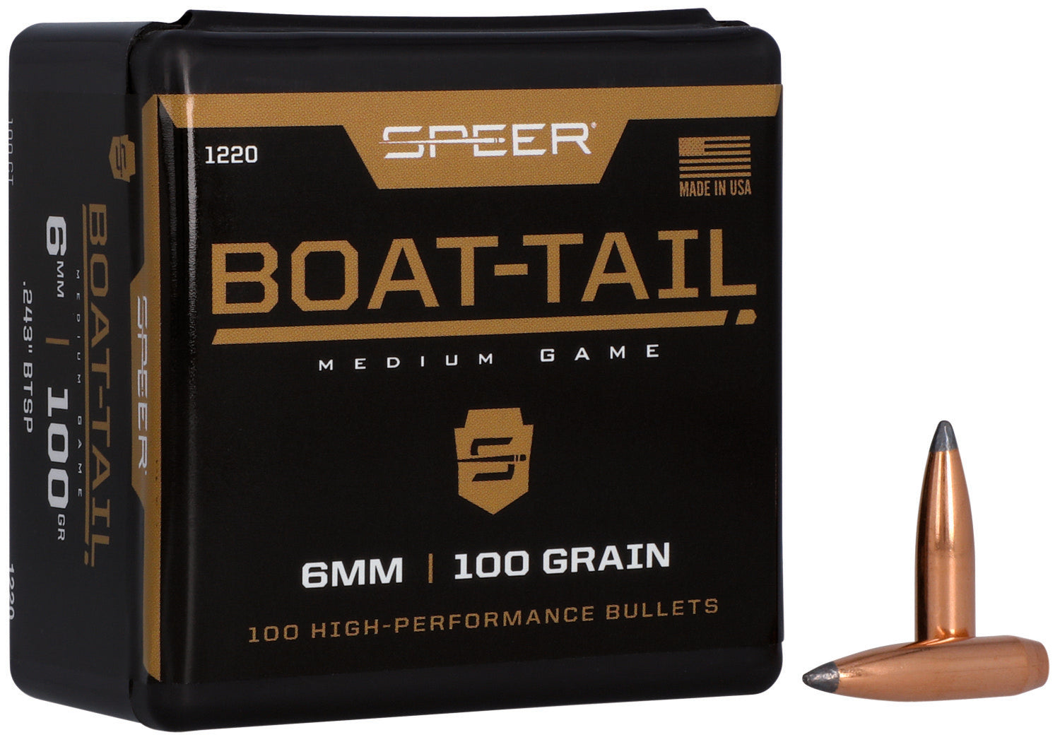 Speer 1220 Boat-Tail 6mm 100gr Jacketed Soft Point BT Bullets 100/Box