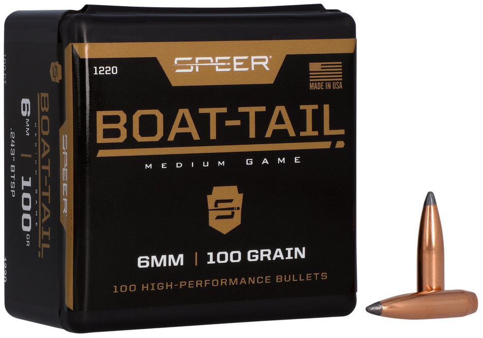 Speer 1220 Boat-Tail 6mm 100gr Jacketed Soft Point BT Bullets 100/Box