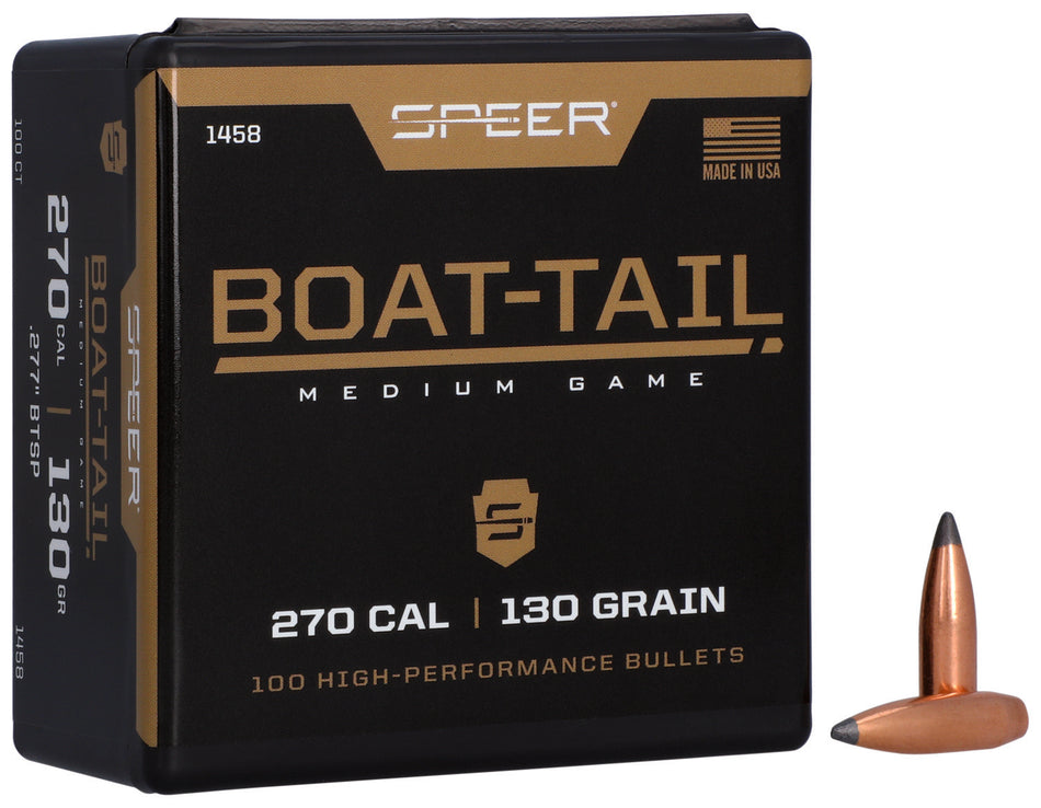 Speer 1458 Boat-Tail 270 Cal 130gr Spitzer BT Soft Point Bullets 100/Box