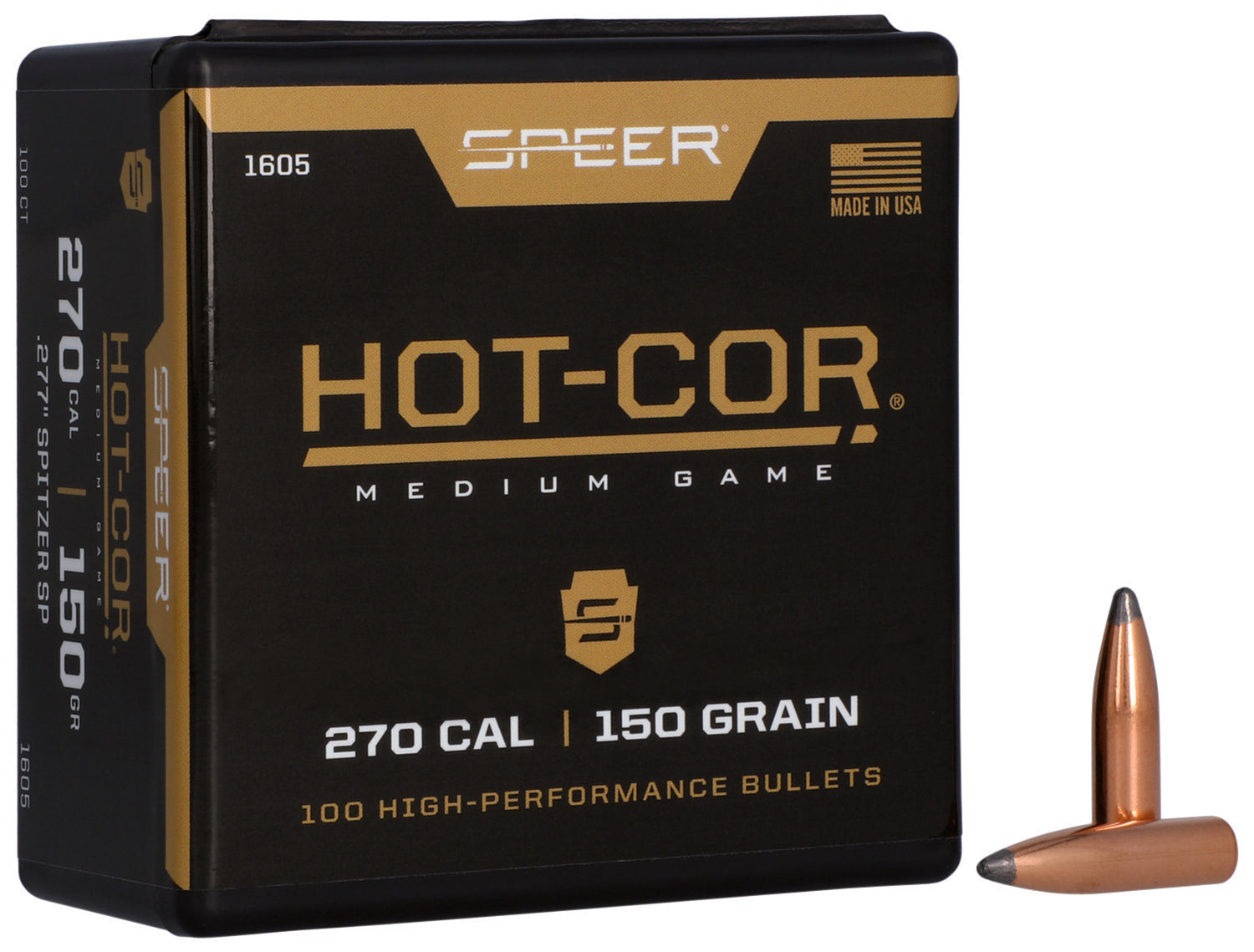 Speer 1605 Hot-Cor 277 Cal 150gr Spitzer Soft Point Bullets 100/Box