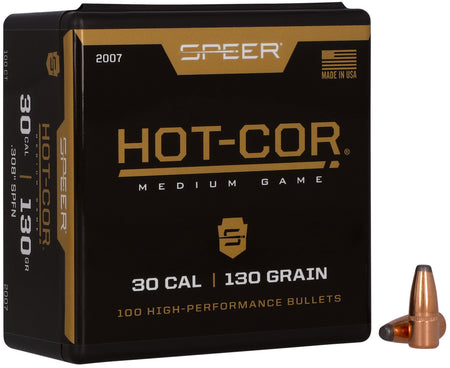 Speer 2007 Hot-Cor 30 Cal 130gr Soft Point Flat Nose Bullets 100/Box