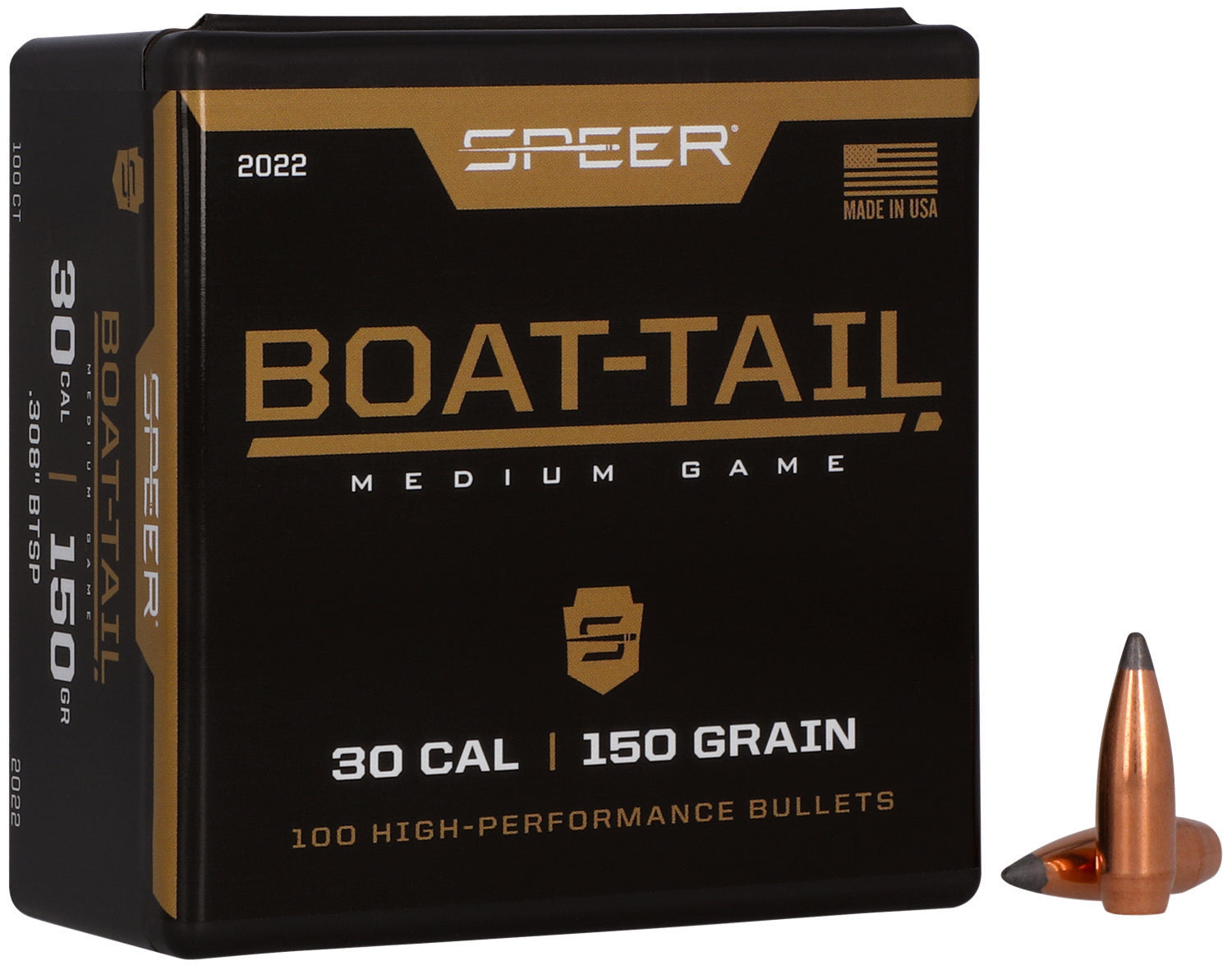 Speer 2022 Boat-Tail 30 Cal 150gr Jacketed Soft Point BT Bullets 100/Box