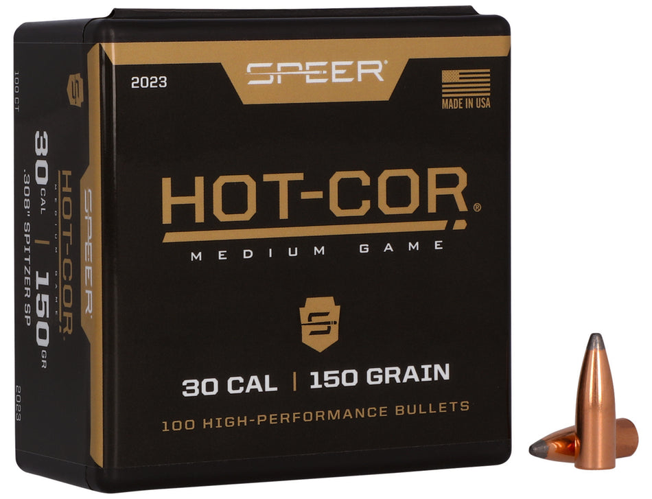 Speer 2023 Hot-Cor 30 Cal 150gr Spitzer Soft Point Bullets 100/Box